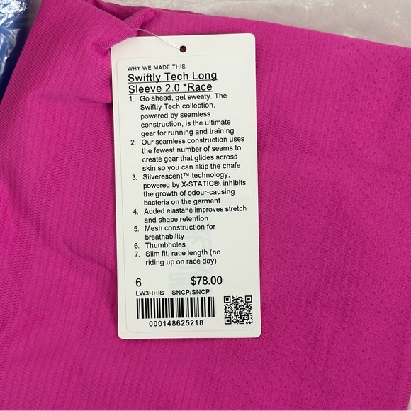 NWT Lululemon Sz 6 Swiftly Tech Long Sleeve 2.0 Race Length SONIC PINK Sold Out - Picture 6 of 10
